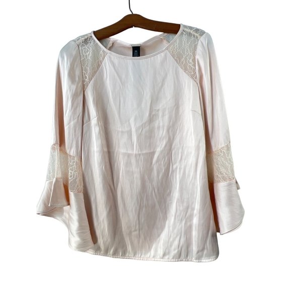 Chico's Black Label Lace Inset Top Women's 00 Small Clam Shell 3/4 Sleeves NEW - Picture 1 of 10